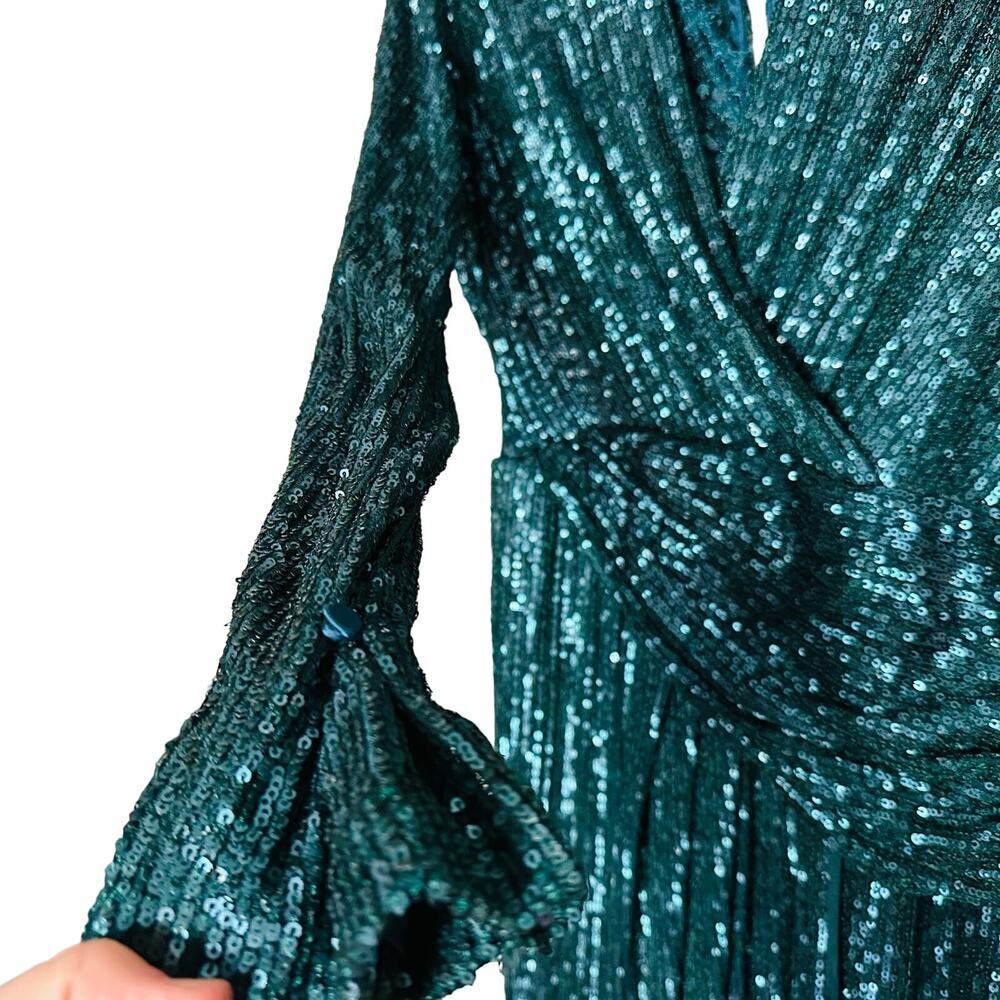 JONATHAN SIMKHAI Sequin Embroidered Long Sleeve Draped Front Marine Gown Size 2 - Picture 8 of 14